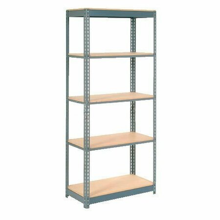 GLOBAL INDUSTRIAL 5 Shelf, Boltless Shelving, Starter, 48inW x 18inD x 72inH, Wood Deck 255666